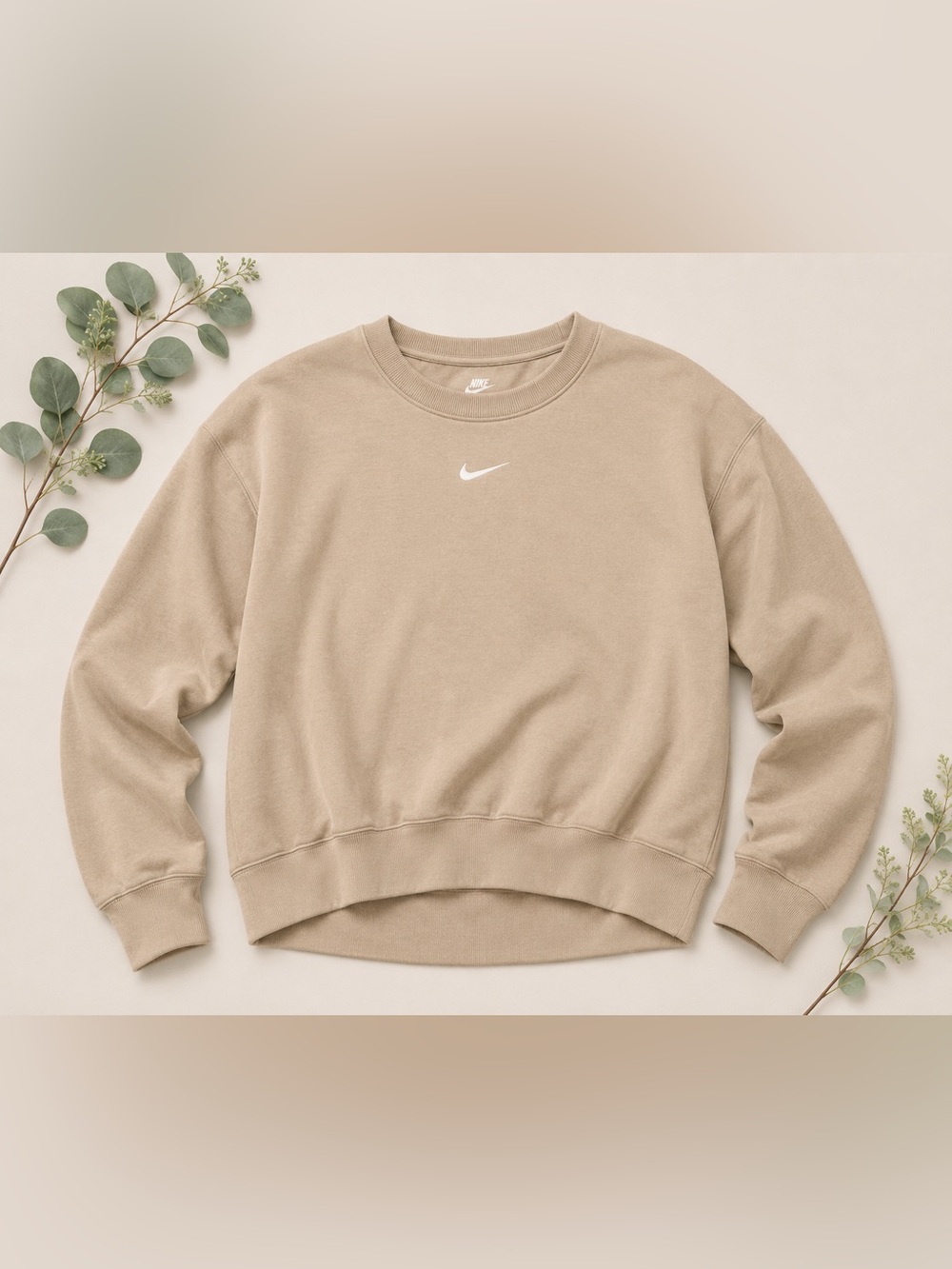 Nike Beige Crewneck Sweatshirt XXS | Minimal Swoosh Active Pullover